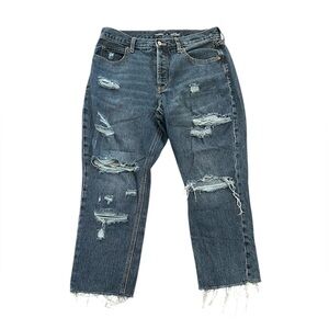 High Rise Slouchy Straight Distressed Dark Wash Raw Hem Jeans Old Navy Size 12